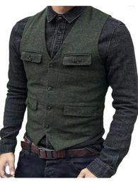 Men's Vests Suit Vest Brown Burgundy Herringbone Wool Tweed Vintage Steampunk Waistcoat Formal Business For Men Wedding 2024