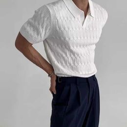 Summer Short sleeved T-shirt Sexy V-neck Knitted Mens Polo Shirt Elastic Slim Fit Flip Collar Trendy Business Knitted Short Sleeves