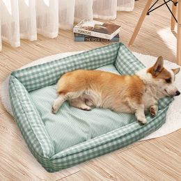 Mats Square Lattice Dog Bed Fluffy Soft Dog Cushion Cat Beds for Medium Small Dog Kennel Mat Removable Warm Pet Puppy Cat Sofa Bed