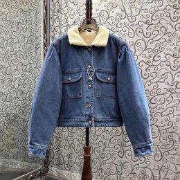 Women's Jackets Top Quality Denim 2024 Spring Luxurious Women Turn-down Collar Chest Pocket Patchwork Long Sleeve Casual Jeans Coat