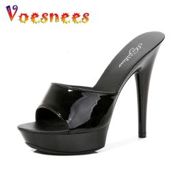 Slippers Women Summer Black High Heels 9cm 13 CM 15cm Colour Club Sexy High Platform Thin Heels Party Girl Show Sandals 240219