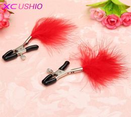 Feather Nipple Clamps Flirting Nipple Toys Sexy Red Nipple Clips Sex Products for Women Men Adult Games 07016313745