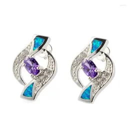 Stud Earrings SHUNXUNZE Engagement Wedding Jewelry & Accessories For Women Purple Cubic Zirconia Blue Opal Rhodium Plated R4099