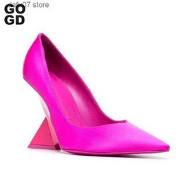 Dress Shoes GOGD Trendy Summer New Womens High Heels Silk Slip-On Pointed Toe Sandals Strange Heels Sexy Party Dress Shoes Elegant StyleH2431