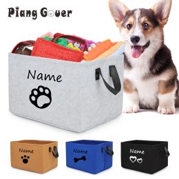 Accessories Custom Felt Pet Toy Storage Basket Gray Cat Toys Storage Box Name ID Dog Accessories For Saving Space