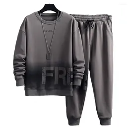 Gym Clothing 2Pcs/Set Men Sport Tracksuit O-neck Long Sleeve Sweatshirt Tops Elastic Waist Drawstring Pants Set Sweatsuit Fitness Jogging