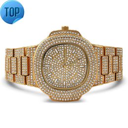 Custom Iced Out VVS Moissanite Watch Case Mens Luxury Gold Plated Stainless Steel Diamond Quartz Watch