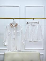 Women's Tracksuits High Quailty Versatile Loose Sequin Collar Shirt Shorts Set Female