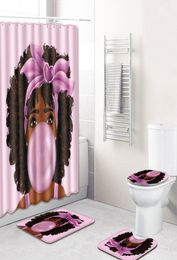 4PcsSet Carpet Bathroom Foot Pad African Woman Bath Mat and Shower Curtain Set PVC Toilet Toilet Seat Covers Home Decor T2001021713968