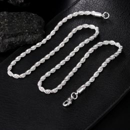 4MM Rope 16-24inch for Women Men Beautiful Fashion Charm Chain 14K White Gold Necklace High Quality Jewellery 40-60cm