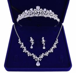 Highquality new bride crown tiara threepiece zircon necklace earrings princess birthday wedding with female accessories gift2227955