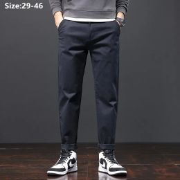 Pants Stretched Casual Men Cotton Trousers Loose Plus Size 46 44 42 40 Pencil Chino Pants Elastic Male Black Khaki Green Suit Clothing