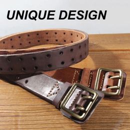 Top Quality 100 Cowhide Leather Retro Men Solid Brass Double Pin Buckle Mens Belts for Casual Styles Designer 240219