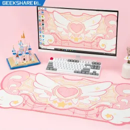 Pads GeekShare Computer Gaming Mouse Pad Big Size 84*37cm Kawaii Pink Star Wings Desk Pad Office Table Mat Antislip Waterproof Mats