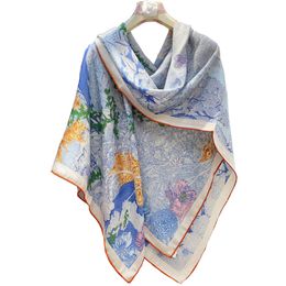 Luxury Vintage Square Print Silk Scarf for Women Twill H Shawls Foulard Femme Carriage Pattern Large Scarves Silk cashmere square scarf Tree and grass pattern 140*140