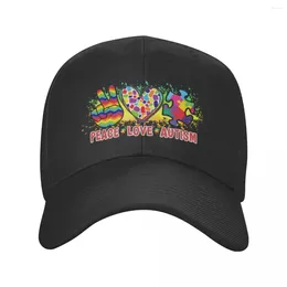 Berets Peace Love Autism Awareness In April We Wear Blue Casquette Polyester Cap Trendy Hat Wicking Adjustable Nice Gift