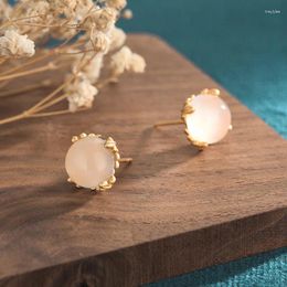 Stud Earrings Fashion Gold Color Imitation Jade For Women Vintage Chinese Style Statement Jewelry 2024