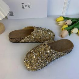 Sequins Personalised Mueller Trend Diamond Slippers Casual Street Style Home Flat Single Shoes Mujer Elegant Sandalias f b