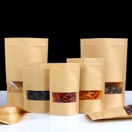 Tools 50PCS/100PCS Kraft Paper High Clear Window Ziplock Bags Resealable Powder Sugar Coffee Beans Chocolate Tea Gifts Storage Pouches