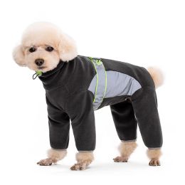 Rompers Dog Clothes for Small Dogs Fall Winter Warm Fleece Dog Coat with Legs Safe Reflective Puppy Pajamas Fully Closed Cuttable Belly