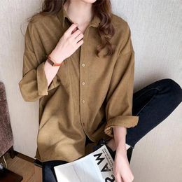 Women's Blouses Women Shirt Single-breasted Turn-down Collar Long Sleeve Blouse Lady Cardigan Soft Casual Patch Pocket OL Commute Bottom Top
