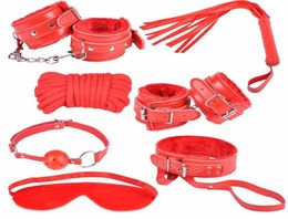 New Sex Bondage Kit Set Rope Ball Gag Furry Cuffs Whip Collar Blindfold Adult Sex Toy3469235