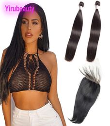 Malaysian Unprocessed Human Hair 2 Bundles With 5X5 Lace Closure Straight Virgin Hair Extensions With 5 By 5 Closures With Baby Ha8903861