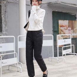 Pants New 2023 Autumn/Winter Down Pants for Men and Women Outwear High Waist Thickened White Duck Down Slim Fit Large Warm Down Pants