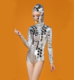 Nightclub Sequin Mirror Onepiece Bodysuit Women Sexy Silver Female Singer Dance Stage Costume Outfit Show Clothing Dress Wear6146821