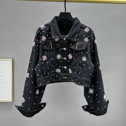 Women's Jackets Luxury clothing denim jackets classic metal buckle Denim coat designer high version clothing Pin bead embroidery Punk style coats 240301