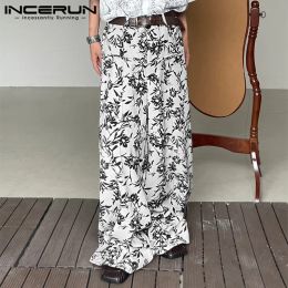 Pants INCERUN 2023 Korean Style New Men's Pants Retro Ink Flower Print Pattern Trousers Fashion Party Show Hot Selling Pantalons S5XL