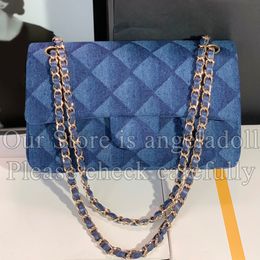 10A Mirror Quality Designer Classic Flap Bag 25cm Medium Womens Blue Denim Quilted Purse Luxurys Small Rectangle Handbags Crossbody Shoulder Chain Strap Box Bag