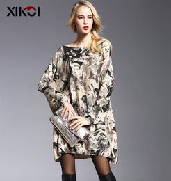 WholeXIKOI New Design Women039s Fashion Sweaters Batwing Sleeve Print Slash Neck Pullovers Computer Knitted Women Sweater 9738530