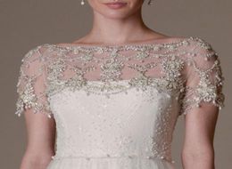 Bling Luxury Wedding Jackets Rhinestones Shiny Beading Bridal Bolero Wrap Capes Short Sleeve Wedding Dress Custom Made2211397