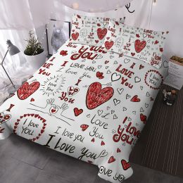 Set Love Theme Red Heart Design Bedding Set Decorative 3 Piece Duvet Cover with 2 Pillow Shams Sheer Curtains