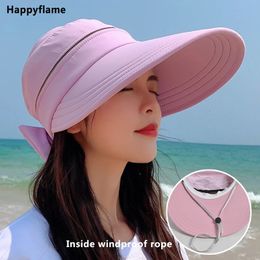 Womens Summer Hat Removable Cap Top with Zipper Empty Top Hat Cycilng Anti-UV Sun Hats Ladies Foldable Big Brim Hat Visor Caps 240221