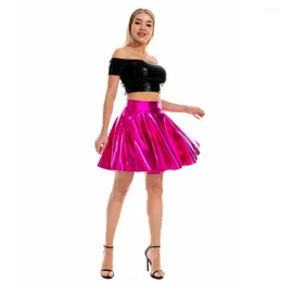 Skirts Elastic Waist Swing Skirt Women's Faux Leather A-line Pleated Mini With High For Performance Stage Club