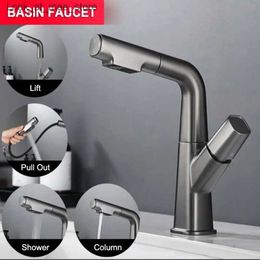 Bathroom Sink Faucets Pull out lifting basin faucet 360 lifting basin faucet bathroom mixer faucet kitchen sink faucet gun Grey Q240301