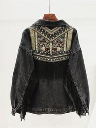 Women's Jackets 2024 Spring Autumn Embroidered Tassel Denim Coat Top Korean Vintage Ethnic Style Loose Jacket Women