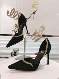 Brand Luxury Women Pumps Margot Dress Shoes Suede Crystal Strappy Embellished Velvet Black High Heels Elegant Bridal Wedding