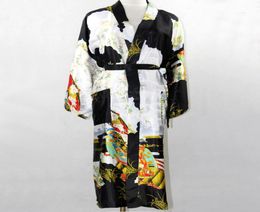 Whole Promotion Black Silk Long Robe Chinese Vintage Women Rayon Nightwear Kimono Yukata Bath Gown Plus Size S M L XL XXL XXX3805371