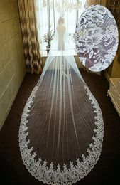 Cheap Veil Long Chapel Train One Layer Bridal Veil Long Wedding Veil Tulle Lace Edge Pearls Bridal Accessories6628073