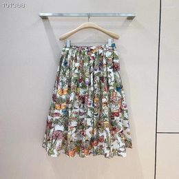 Skirts Cotton Long Skirt 2024 Spring Summer Fashion Design Women Runway High Street Vintage Floral Print Pleated Casual