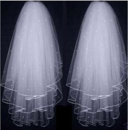Pearls Short Tulle Wedding Veils Cheap 2020 White Ivory 3T Bridal Veil for Bride Wedding Accessories1927328