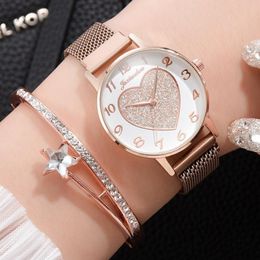 Wristwatches 2pc set Luxury Women Watches Love Magnet Watch Buckle Fashion Casual Female Wristwatch Roman Numeral Simple Relogio F313H