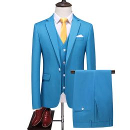 Suits Jacket+Pant+Vest Korean One Button Suit Men Clothing 2022 Spring New Slim Fit Wedding Dress Business Formal Men Tuxedo Suit 3pcs