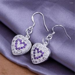 Dangle Earrings Christmas Factory Wholesale Silver Plated Jewelry Wedding Gift Fashion Woman Lady Heart Crystal Stone E287