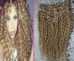 Afro kinky clip in extensions clip in human hair extensions 7pcs honey blond kinky curly african american clip in human hair exten8707153