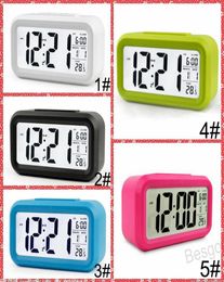 Plastic Mute Alarm Clock LCD Smart Clock Temperature Cute Posensitive Bedside Digital Alarm Clock Snooze Nightlight Calendar BH6648251