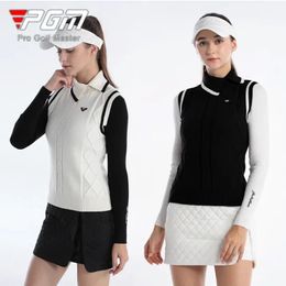 PGM Women Knitted Slim Vest Warm Sleeveless Golf Waistcoats Ladies Padded Cotton Golf Skirt Plaid High-Waist Skorts Clothing Set 240219